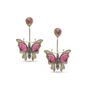 Butterfly Earring | Sterling Silver Diamond Earring | Tourmaline Earring | Pave Diamond Earring