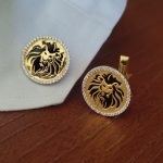 Lion Gold Cufflink | Onyx Gemstone Jewelry | Solid Gold Men's Cufflink | Pave Diamond Cufflink | Silver Cufflinks