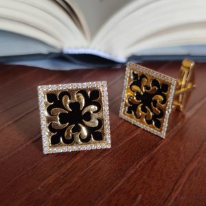 Iris Flower Cufflink | Black Onyx Gemstone | Diamond Cufflinks Jewelry | Gift For Him