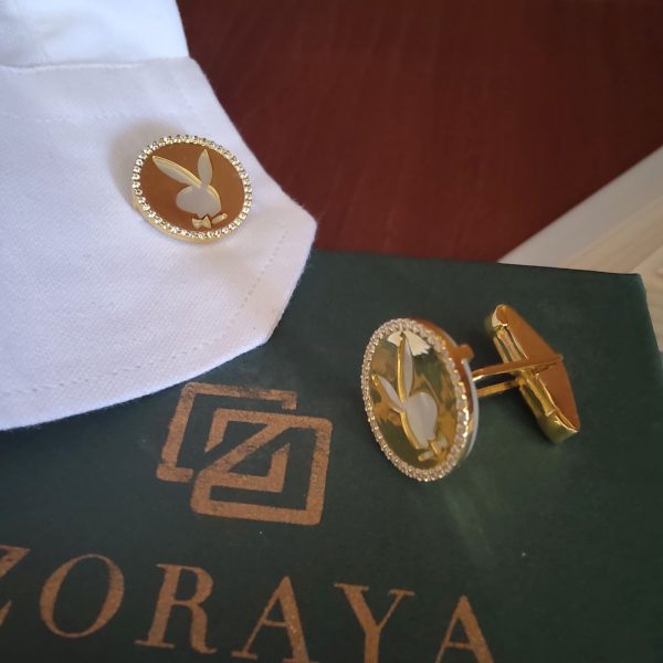 Playboy Cufflinks | Mother Of Pearl Cufflink | Gold Cufflink | Pearl Men Jewelry