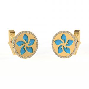 Turquoise Cufflinks | Pave Diamond Cufflink | Gold Jewelry For Men | Flower Cufflink For Him
