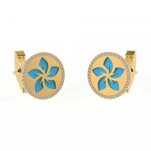 Turquoise Cufflinks | Pave Diamond Cufflink | Gold Jewelry For Men | Flower Cufflink For Him