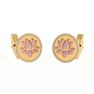 Lotus Design Cufflink | Solid Gold Cufflinks | Diamond Gold Cufflink | Rose Quartz Cufflinks