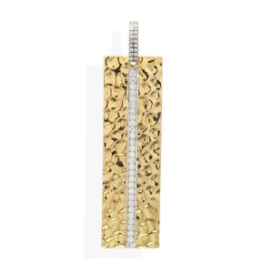 14K Yellow Gold Handmade Hammered Pendant with Pave Diamond