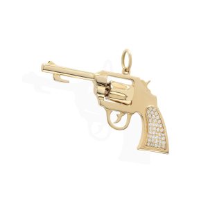 Solid Gold Gun Pendant With Pave Natural Diamonds
