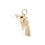 Gun Shaped Pendant in Solid Yellow Gold With Pave Diamonds