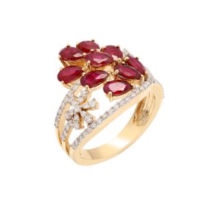 18k Yellow Gold Ruby Diamond Designer Ring Jewelry