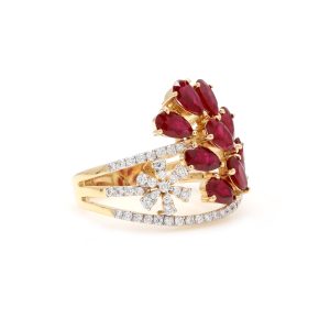 18k Yellow Gold Ruby Diamond Designer Ring Jewelry